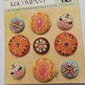3/$50 K & Company  Scrapbooking  Que Sera Sera Fabric Brads 577176 New